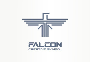 Falcon, hawk spread wings eagle creative symbol concept. Freedom, predator, wildlife abstract business logo idea. Bird in flight line icon. Corporate identity logotype, company graphic design tamplate