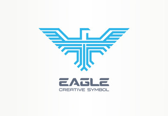 Obraz premium Eagle, hawk spread wings falcon creative symbol concept. Predator emblem, wildlife abstract business logo idea. Bird in flight line icon. Corporate identity logotype, company graphic design tamplate