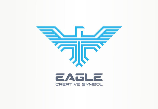 Eagle, hawk spread wings falcon creative symbol concept. Predator emblem, wildlife abstract business logo idea. Bird in flight line icon. Corporate identity logotype, company graphic design tamplate