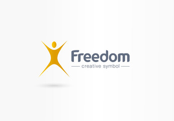 Freedom, jump, man flight creative symbol concept. Happiness, success, win abstract business logo idea. Healthy human, happy person icon. Corporate identity logotype, company graphic design tamplate