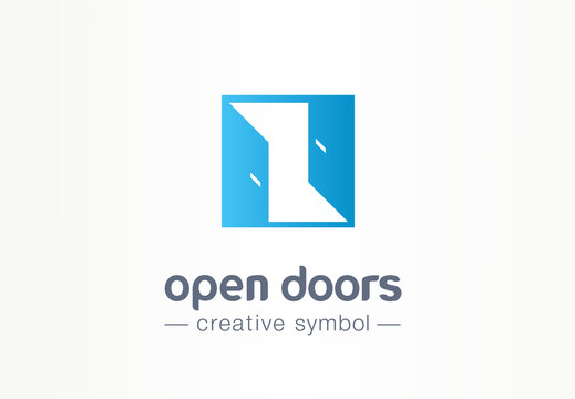 Open door, in and out creative symbol concept. Enter, exit, real estate agency abstract business logo idea. Home interior, doorway icon. Corporate identity logotype, company graphic design tamplate