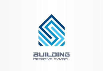 Building, house, construction creative symbol concept. Real estate abstract business logo idea. Ornament, interior pattern wallpaper icon. Corporate identity logotype, company graphic design tamplate