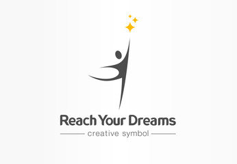 Reach your dreams creative symbol concept. Success, goal, graduate abstract business logo idea. Happy kid, man silhouette and stars icon. Corporate identity logotype, company graphic design tamplate
