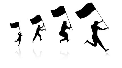 Silhouette character of men holding Flag on white background.