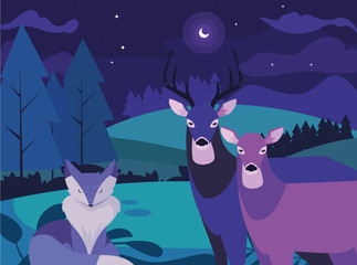 Naklejka premium deers and fox happy autumn season