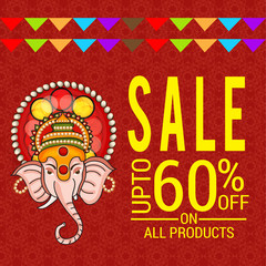 Vector illustration for Traditional Indian Festival Celebrate Happy Ganesh Chaturthi. Abstract text Space Background.
