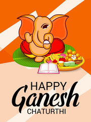 Vector illustration for Traditional Indian Festival Celebrate Happy Ganesh Chaturthi. Abstract text Space Background.