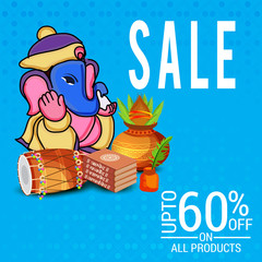 Vector illustration for Traditional Indian Festival Celebrate Happy Ganesh Chaturthi. Abstract text Space Background.
