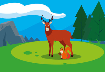 Naklejka premium deer and squirrel happy autumn season design