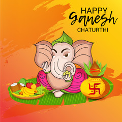 Vector illustration for Traditional Indian Festival Celebrate Happy Ganesh Chaturthi. Abstract text Space Background.