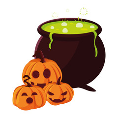 cauldron and pumpkins happy halloween celebration