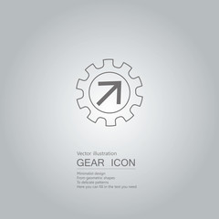 Arrows and gears. The background is a gray gradient.