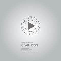 Gears and play symbols. The background is a gray gradient.