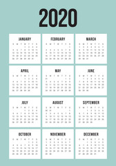 Year 2020 calendar vector design template