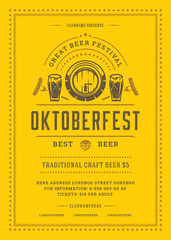 Oktoberfest flyer or poster retro typography template design beer festival celebration vector illustration.