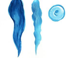 pale blue and dark blue wavy figures, painted in gouache