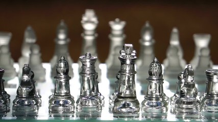 Many glass chess board to play on footage slow motion