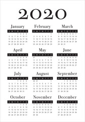 Year 2020 calendar vector design template