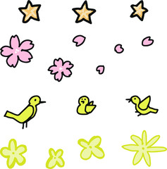 桜と小鳥　ワンポイント絵　水辺生物