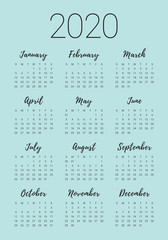 Year 2020 calendar vector design template