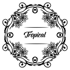 Floral frame, with decoration unique, for tropical celebration cards. Vector