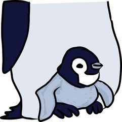 皇帝ペンギン親子　ワンポイント絵　水辺生物
