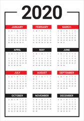 Year 2020 calendar vector design template