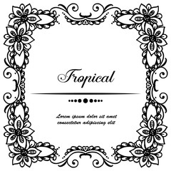 Floral frame, with decoration unique, for tropical celebration cards. Vector