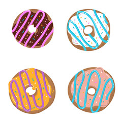 A set of tasty glazed donuts with different flavours