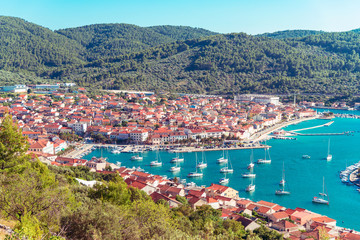Bay of Vela Luka on the island of Korcula, aerial view, Croatia © Viktoriya