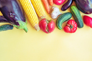 Vegetables, ugly food flat lay, copy space