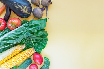 Vegetables, ugly food flat lay, copy space
