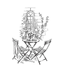 Hand made sketch of old street. Line art vintage style illustration.