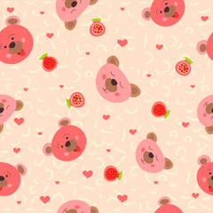Pink faces cute bears with jam. Wild forest animals. Children's design. Seamless pattern.  illustration.