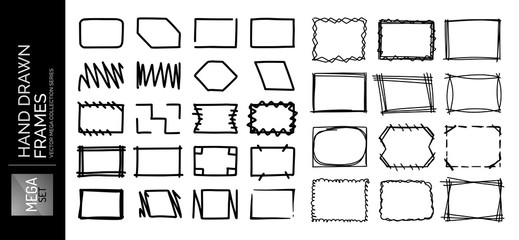 Hand drawn sketch doodle frames, borders, square and rectangle shapes for text
