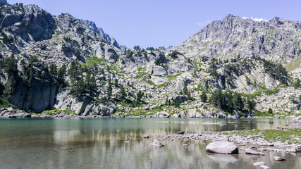 Mountains landscape with lake in summertime