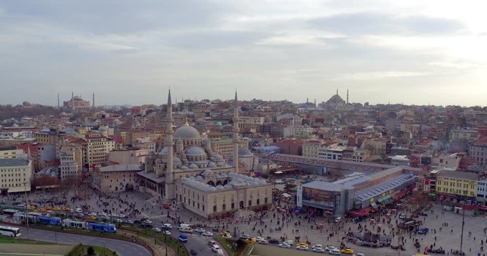 Istanbul city buildings and aerial view, eminönü,