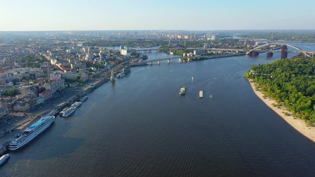 Aerial view of the Podolsky district of Kyiv, Ukraine