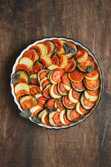 Baked Ratatouille. Traditional French Vegetable Dishes. Copy space, top view