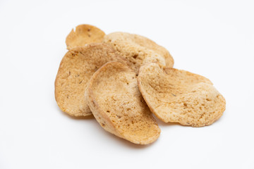Traditional Thai snack, Rice cracker mix fish meat on white background