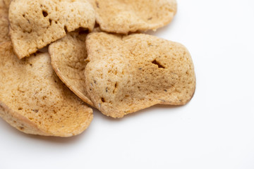 Traditional Thai snack, Rice cracker mix fish meat on white background