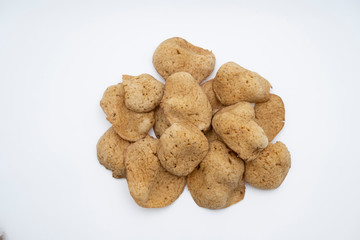 Traditional Thai snack, Rice cracker mix fish meat on white background