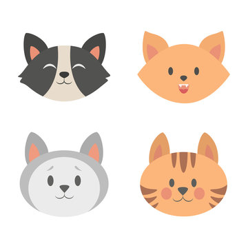 Cat head set. Collection of cute and funny animal