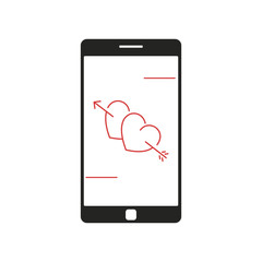 Couple of hearts pierced by cupid's arrow, displayed on a smartphone screen. 