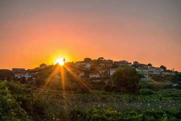 Beautiful view of Lumbarda village at sunset, Korcula island, Croatia