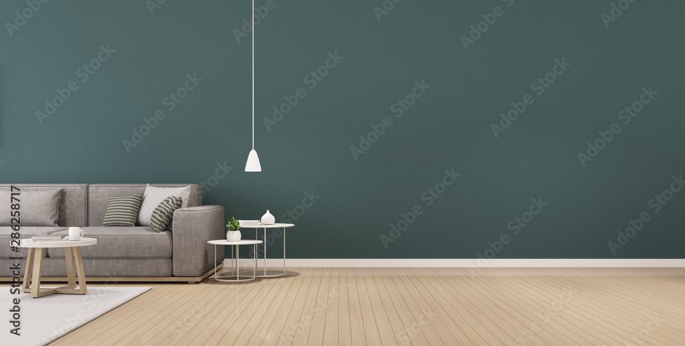 Poster perspective of modern luxury living room with grey sofa and white blank picture frame, minimal, arch