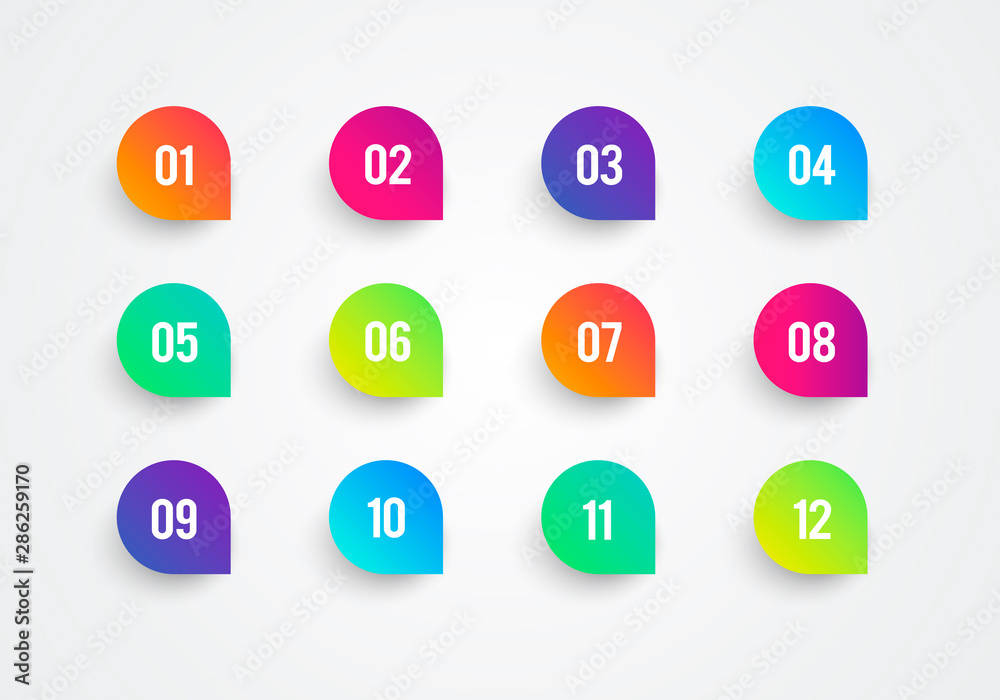 Poster super set arrow bullet point triangle flags on white background with colorful gradient. markers with
