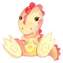 Hand painted dinosaurs isolated on white background. Predator animal of the prehistoric period. Cartoon cute friendly dinosaur.