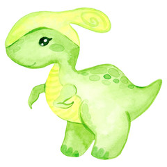 Hand painted dinosaurs isolated on white background. Predator animal of the prehistoric period. Cartoon cute friendly dinosaur.