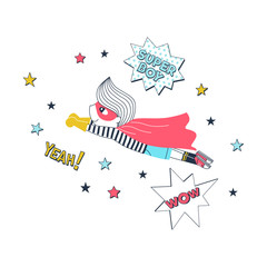 Flying super boy in cape vector illustration. Child with superpowers cartoon character. Childhood fantasy, superhero flight. Comic book banner design element. Little hero and fight bubbles © AngellozOlga